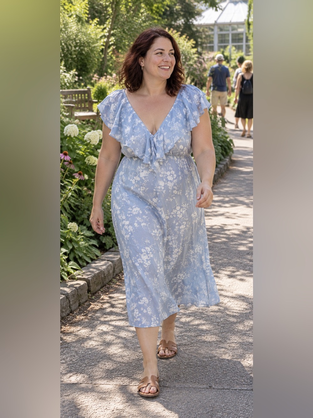 Old Navy Blue Floral Ruffle-Sleeve Midi Dress